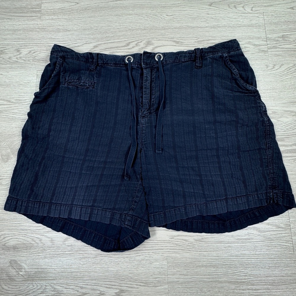 AE Sport & Co Women's Shorts Textured Stripe Drawstring Navy Blue Size 18 Cotton